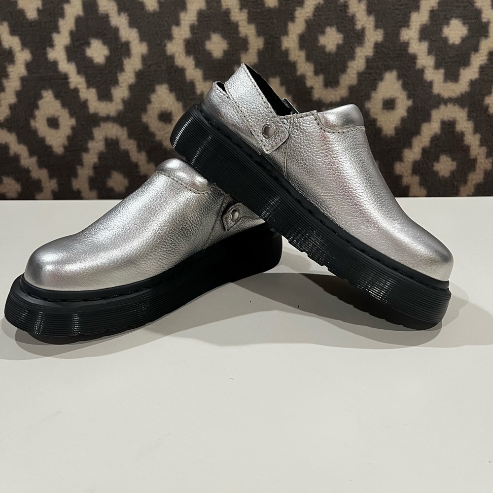Dr Martens Silver Laketen Slingback Mule Slip-On Shoes